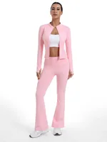 Ensemble de sport décontracté 2 pièces Fitfemme pour femme : Legging évasé taille haute avec poches et veste de course 5