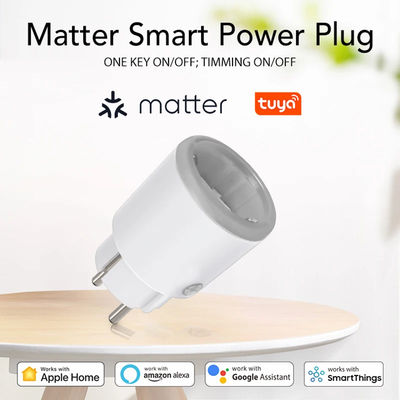 Matter 16A Wifi Smart Socket EU Plug with Power Monitor Tuya Smart Home Applianc