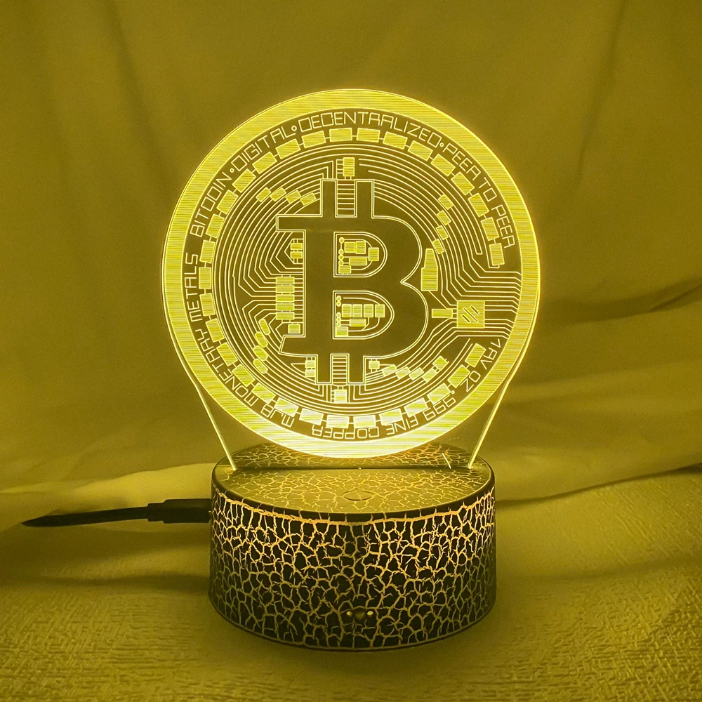 7 Color Changing LED 3D Bitcoin Night Light - USB-Powered With 7 Color  Changing Modes Optical Illusion Lamp