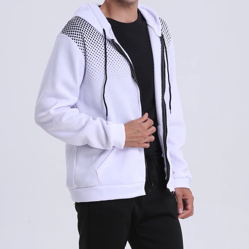 Mens Polka Dot Zip Up Hoodie - Casual Slim Fit Sweatshirt for Spring  Autumn