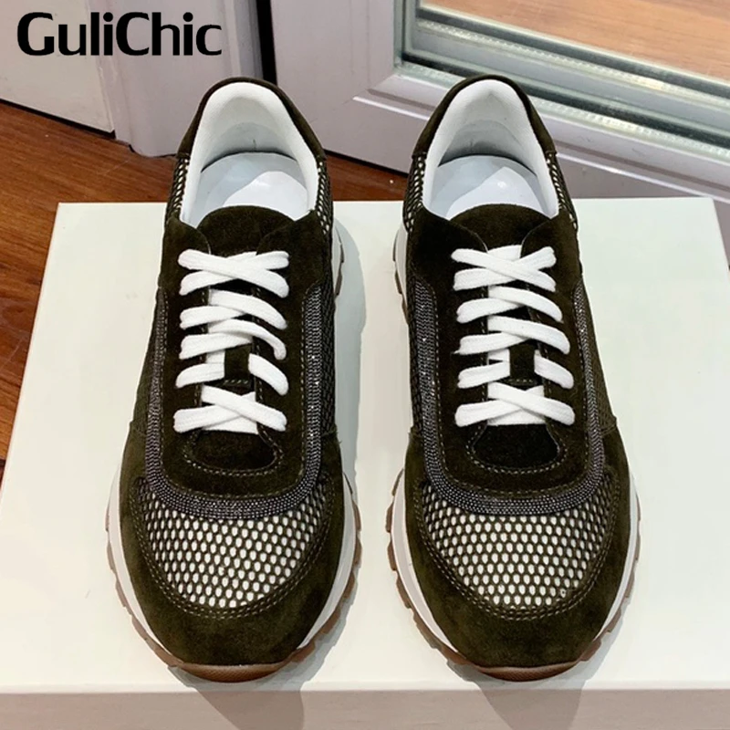 

12,3 г., GuliChic, повседневная обувь, цепочки из коровьей замши, сетчатые, на шнуровке, удобные женские кроссовки