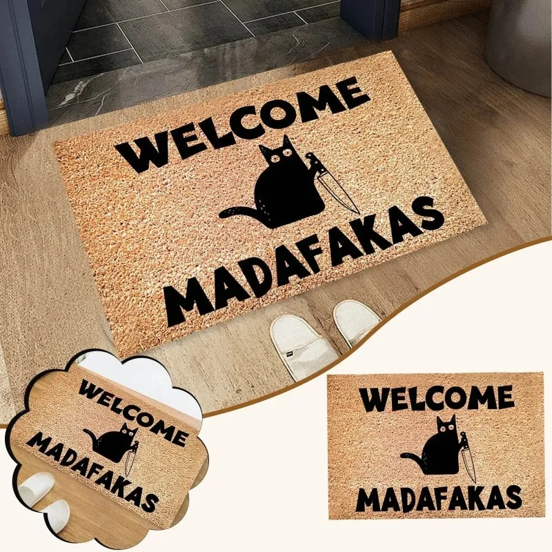 Kitchen Floor Mat Dark Cat Welcome Madafakas Full Print Doormat Home Decor Kitchen Bathroom Decor Fun Gifts For floor mat kitchen rug