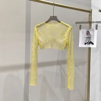 2023 new sexy bright diamond short top Slim thin Ms. hot drill long-sleeved T-shirt sexy leak waist nightclub - Image 2