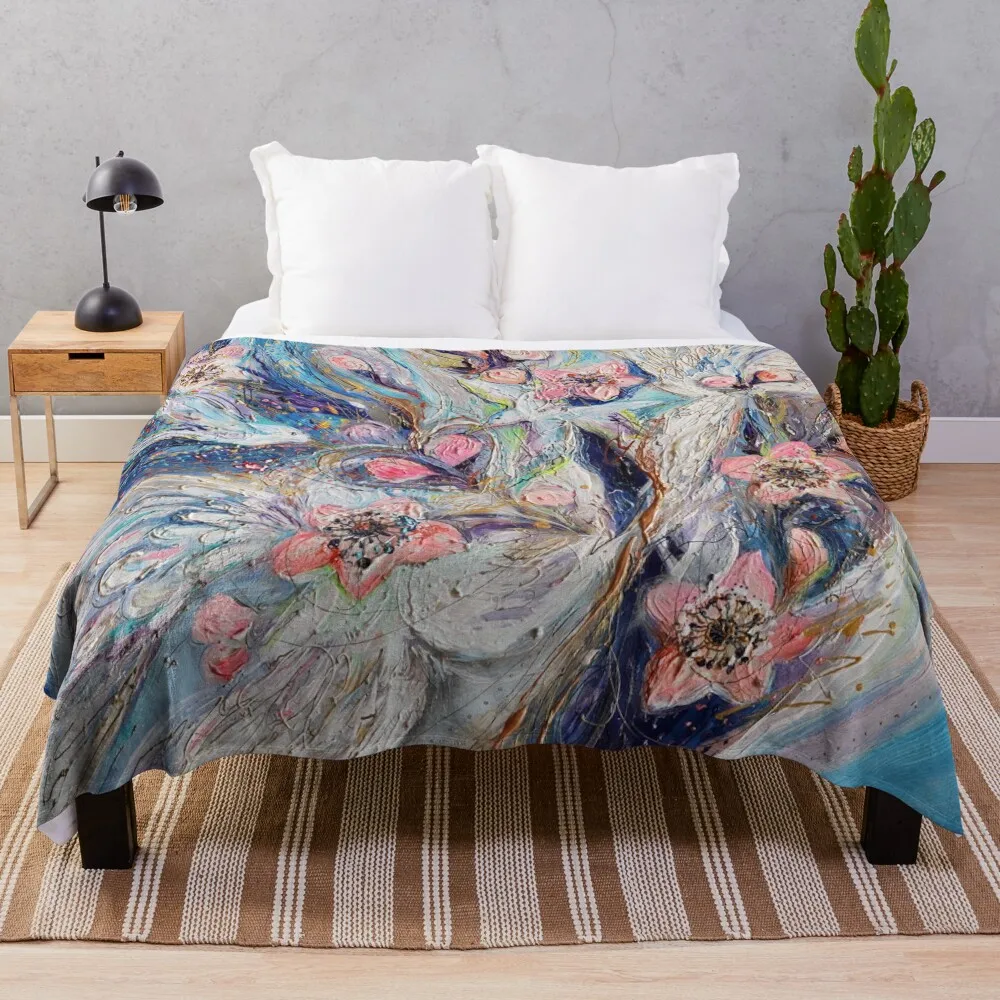 

Angel Wings #22. The Blossoming on Blue Throw Blanket Luxury Thicken Blanket Flannels Blanket For Sofa Thin Blanket