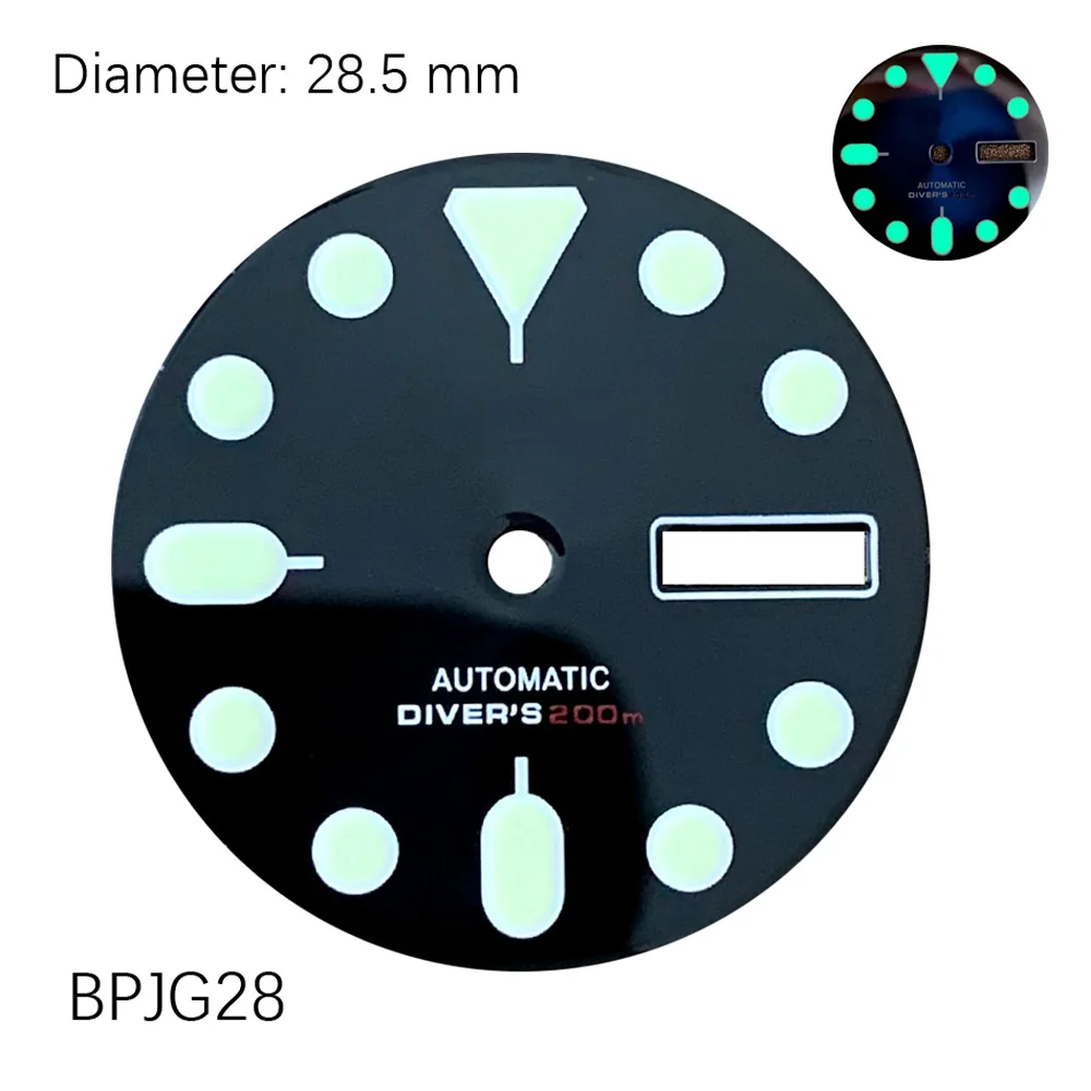 

28.5mm Green Glow Double Calendar Micro Embossed Nail NH35 Dial NH35 CASE Watch Accessories Customized Watch / S ko MOD