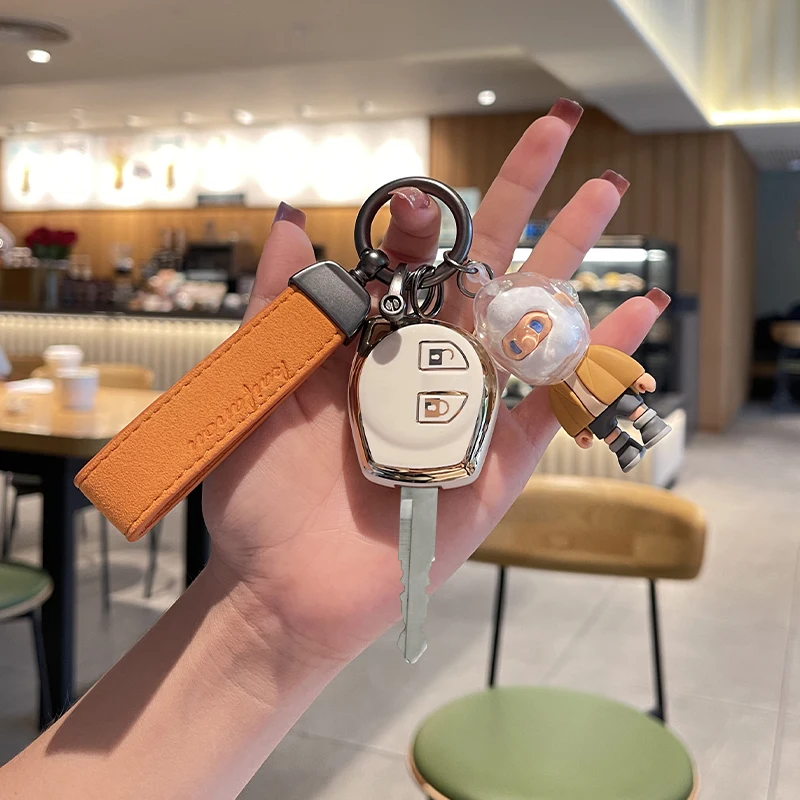 

Cute Character Leather Keychain TPU 2 Button Car Key Case Cover for Suzuki Swift Grand Liana SX4 ALTO VITARA IGNIS JIMNY Splash