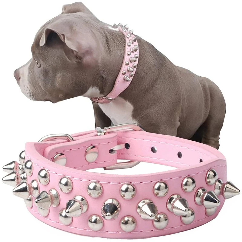 Antibite Spiked Studded Pet Dog Collar Pu Leather For Dogs Sport