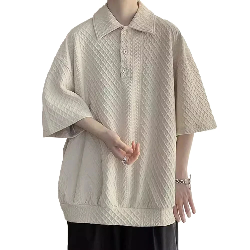 

Men Men T Shirt Casual For Summer Half-sleeved Lapel Loose Polyester Regular Slight Stretch Solid Color Summer Hot