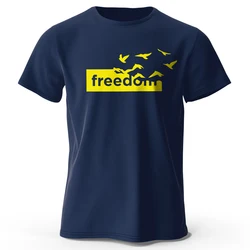 Freedom Letter Printed Cotton Oversized Graphic T-Shirt - L (Navy)