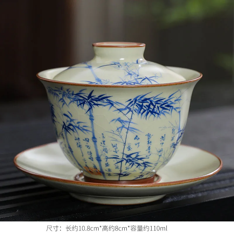 Handmade Ceramic Gaiwan Chinese Teacup Hand-painted Flowers Sancai Tea Tureen Travel Tea Bowl Porcelain Teaware Set Accessories tea set
