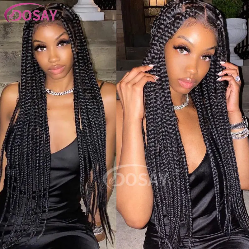 Large Box Braided Wigs Jumbo Knotless Full Lace Front Wigs For Black Women Synthetic Jumbo Tribal Braids Faux Locs Cornrows Wig