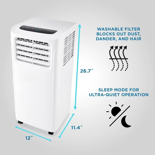 Compact Portable Air Conditioner, Smallest AC Unit with Powerful Cooling,Multi-Speed Fan,Dehumidifier,Sleep Mode,Built-In Timer, 2