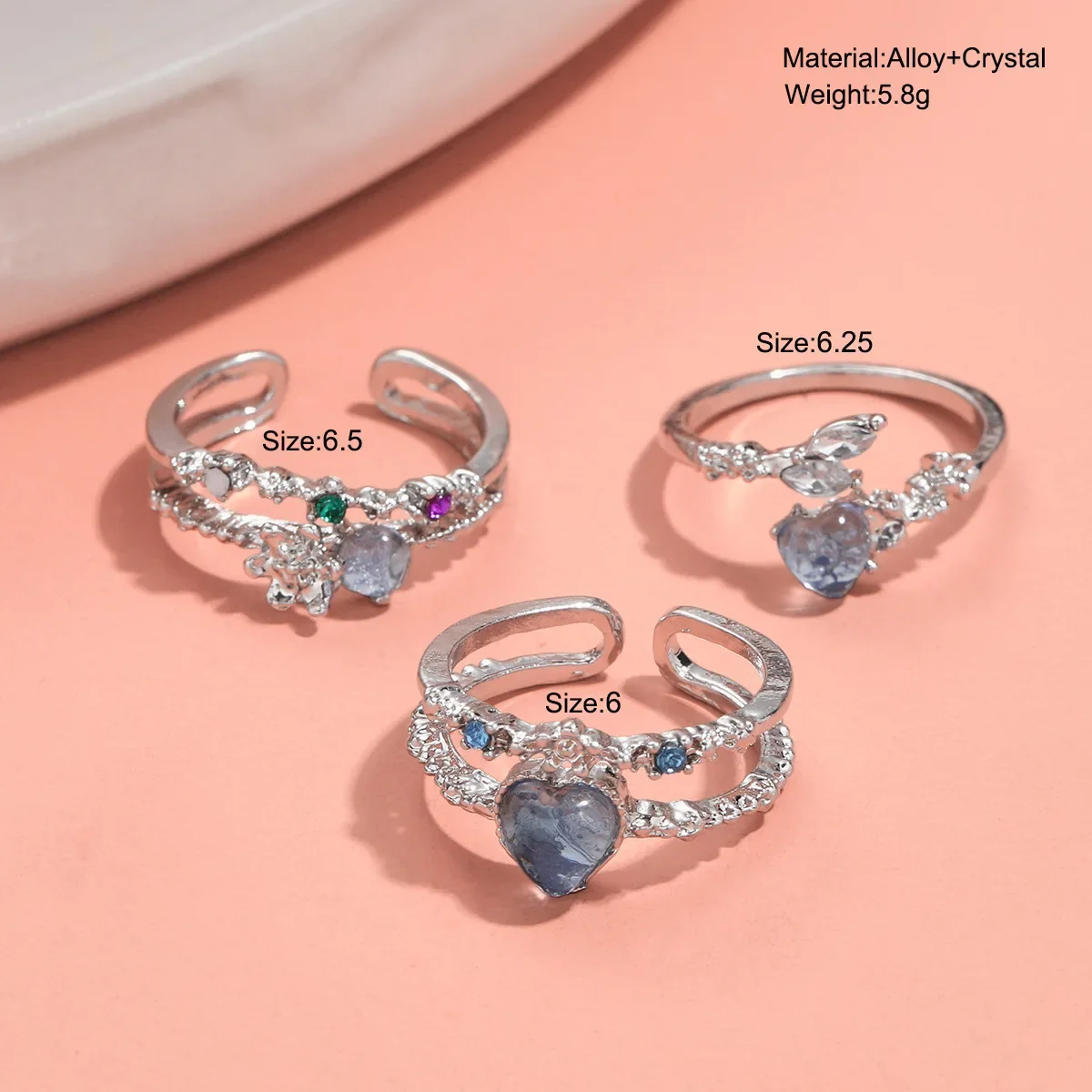 Rings Set Vintage for Women Exquisite Y2K Crystal Kpop Heart Adjustable Irregular Geometry Punk Girls Fashion Jewelry finger rings,fashion rings,fashion ring,crystal rings,punk rings