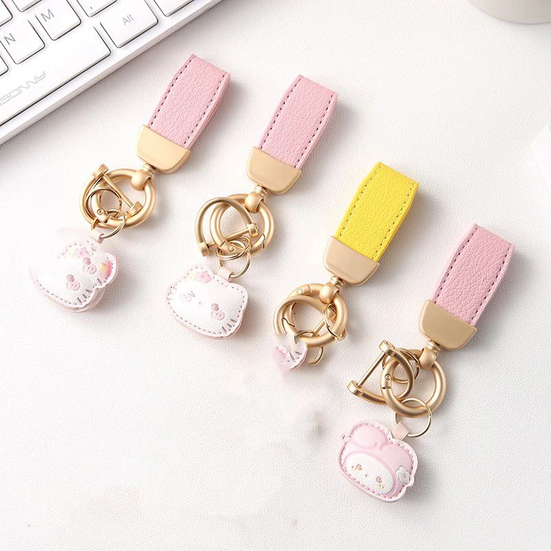 

Брелок для ключей Sanrio Hellokitty Mymelody Pachacco Kuromi Cinnamoroll креативный брелок для автомобиля, кожаное кольцо, подвеска в форме сердца для девушек, безделушка