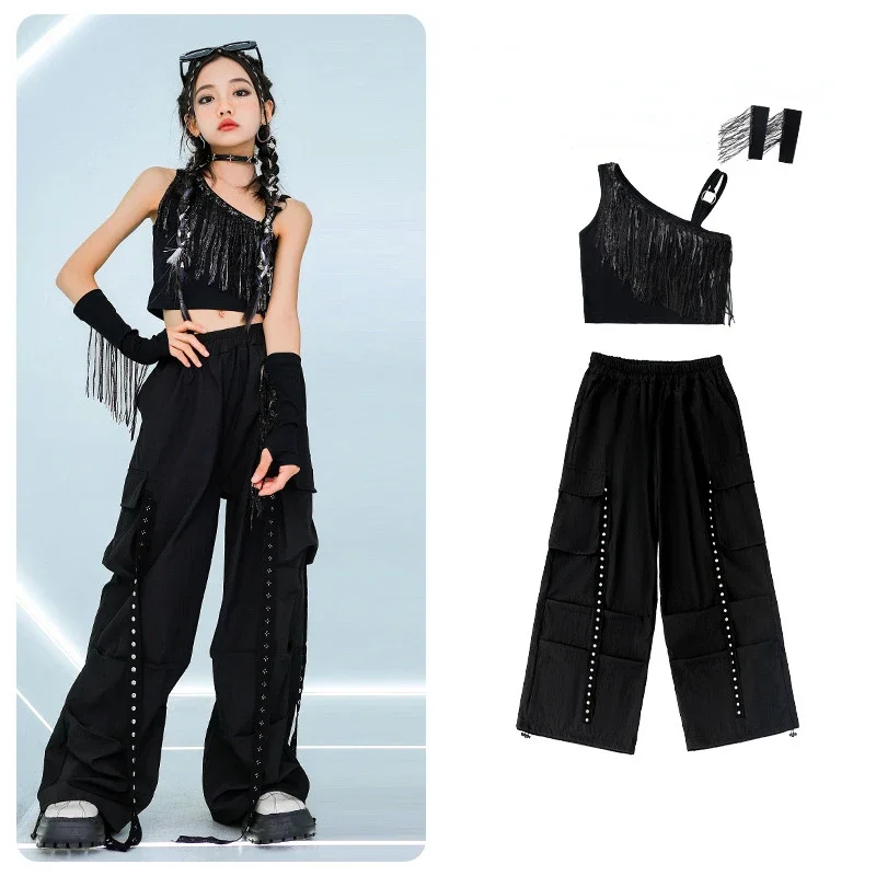 New Girls Jazz Dance Clothes Kids Black Tops Pants