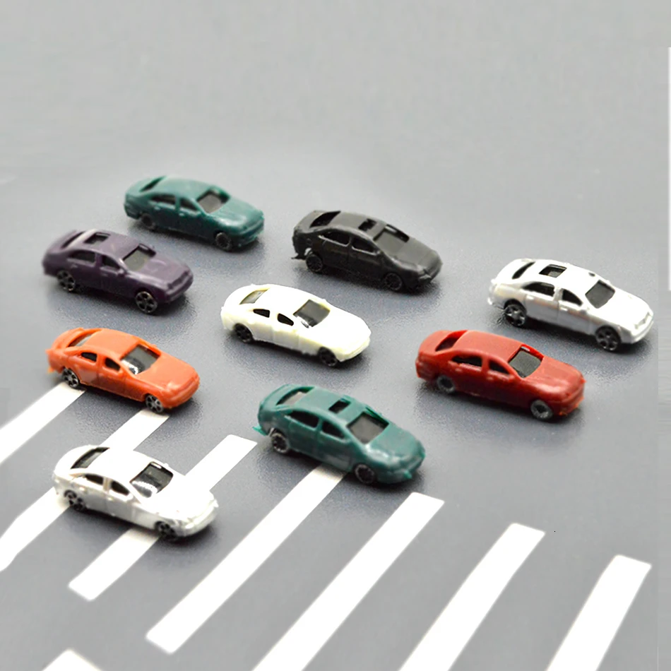 1:300 Scale Miniature Cars Model Toys Painted ABS Plastic Vehicle For Railway Train Street Architecture Building Layout Gifts