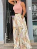 2025 Summer Fashion Printing Two Piece Set Women Casual Solid Sleeveless Tank Top Wide Leg Pants Two Piece Set Women 5