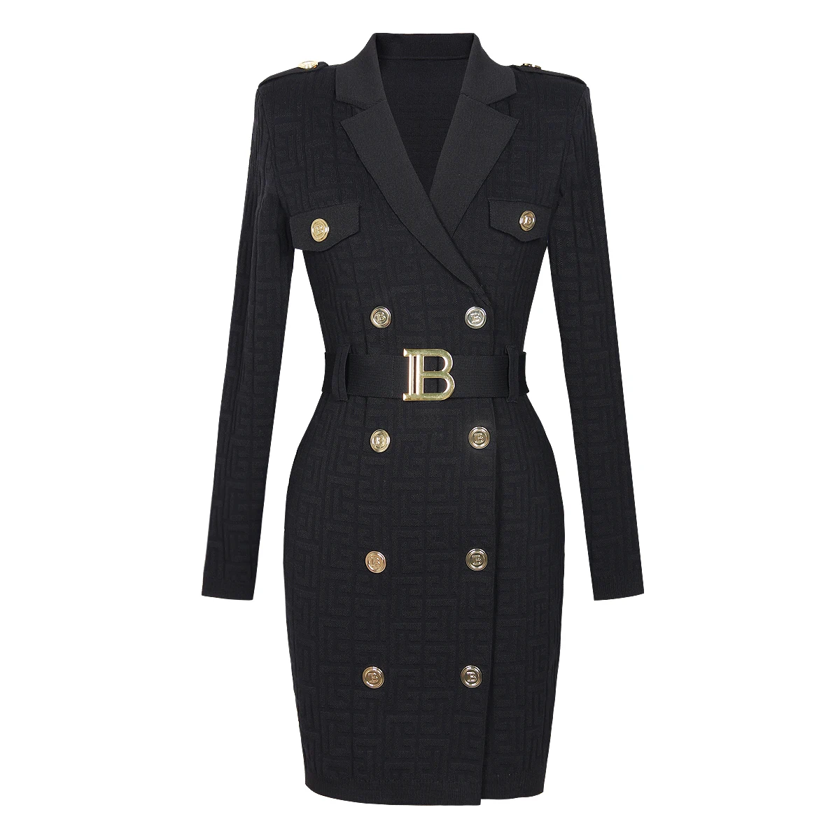 Spot 2024 Europeo E Americano Primavera E Autunno Nuovo Colletto Del Vestito Echo B-Buckle Vita Sottile Abito Lavorato A Maglia A Maniche Lunghe