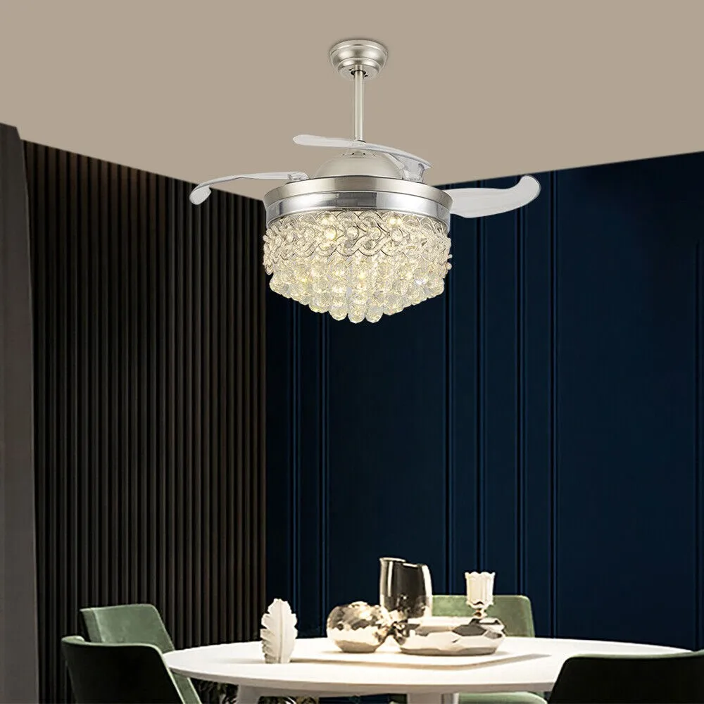 

Luxury Gold Crystal Ceiling Fan With Lights 42 Inch Remote Control 110V Ceiling Fan Nordic Design Chandeliers Fan Lamp for Decor