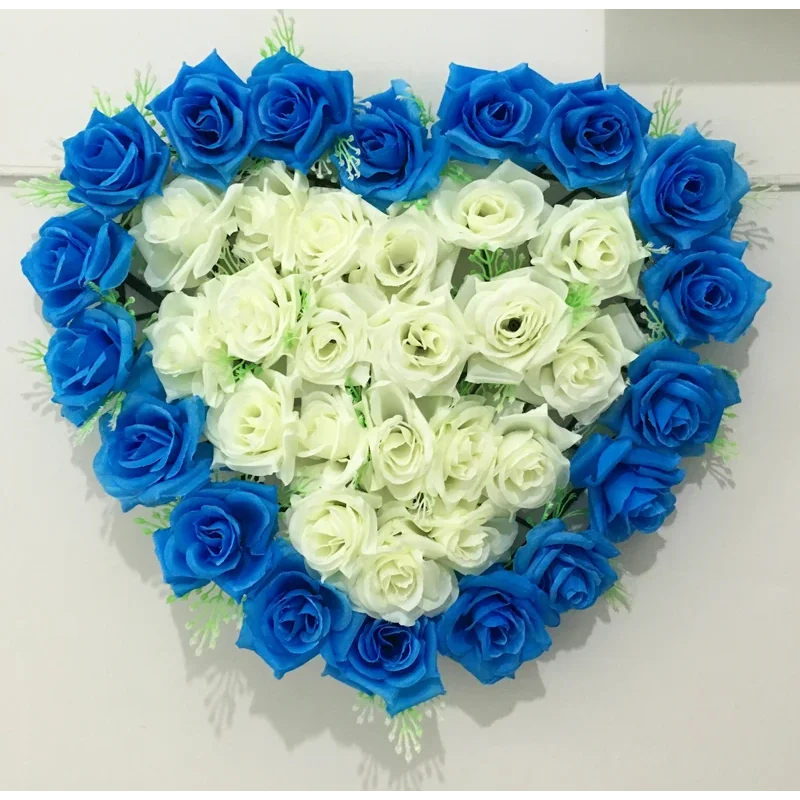 Decorazione Auto Matrimonio A Forma Di Cuore Romantico - 2 Cuori In Rattan 45x32 Cm, Blu