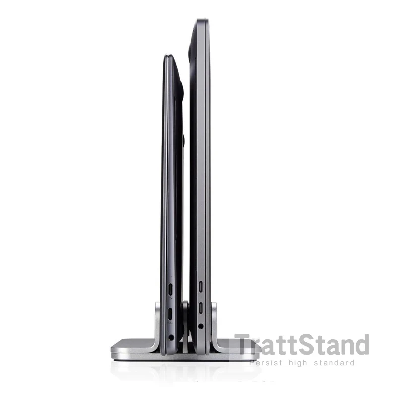 알루미늄 더블 슬롯 수직 조절식 노트북 스탠드, iPad MacBook Pro Air 노트북 지원 홀더, 공간 절약 지원