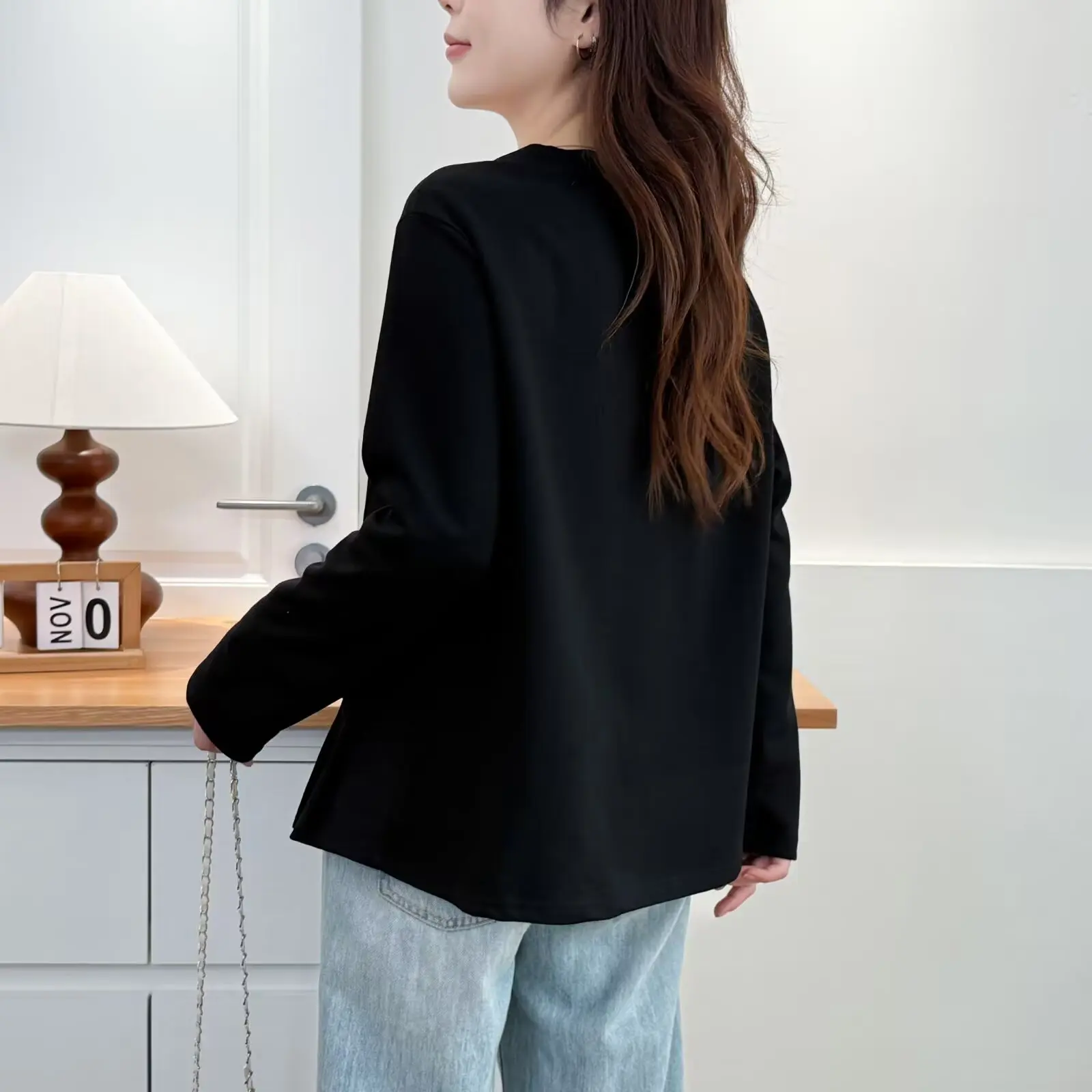 XXXXL Fashion Plus Size Women's T-Shirt New Autumn Style Thickened Irregularly Fold Hem Long Sleeved Top 2545