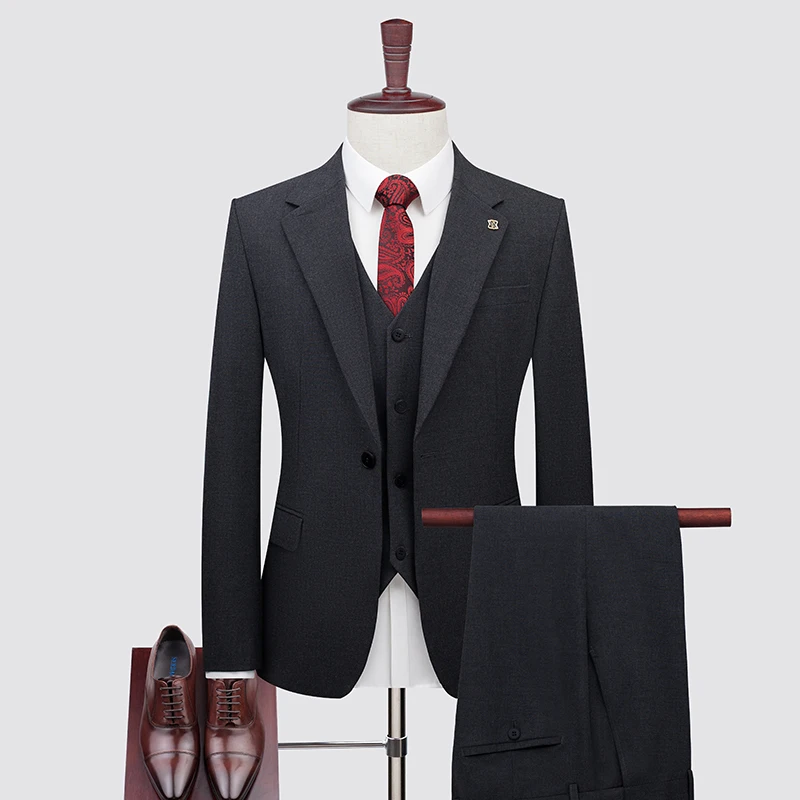 Men's Big Size Summer Thin Three-Piece Business Suit Set-Fashionable One-Button Handsome Dress Suit with Vest And Trousers
