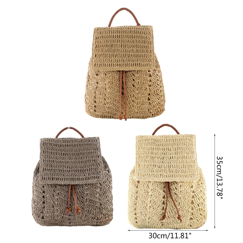 Elegant Women Bag Flap Top Handle Handbag Backpack Double Shoulder Straw Bag Woven Bag for Summer Theme Party