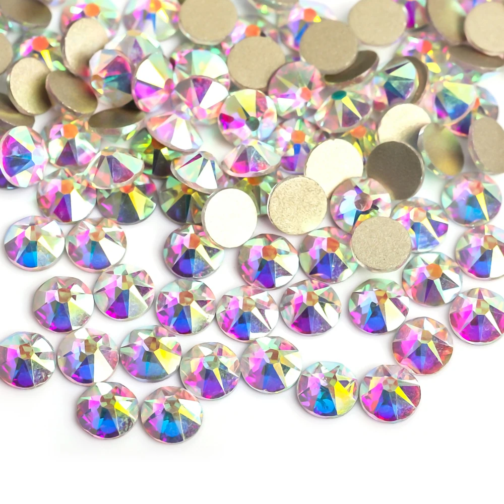 8 große + 8 kleine SS10-SS34 große Packung Bulk 2088 Crystal AB Non Hot Fix Nail Art Strass 16 Schnitte Flatback Nagel Strass für DIY – Detail 1