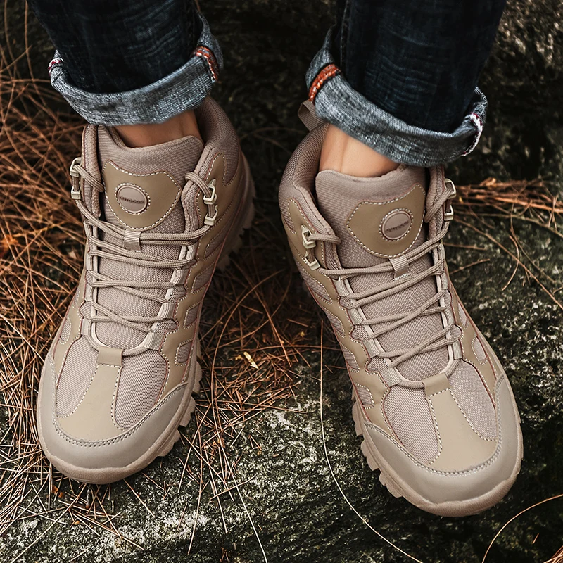 GOMNEAR Camel Shoes Men Genuine Leather Hiking Shoes Climbing Breathable Sneakers Outdoor Tourism Hiking Boots Mountain Shoes
