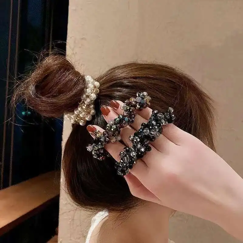 Elegant Purple Crystal Woven Hair Band | Chic High Ponytail Accessory
