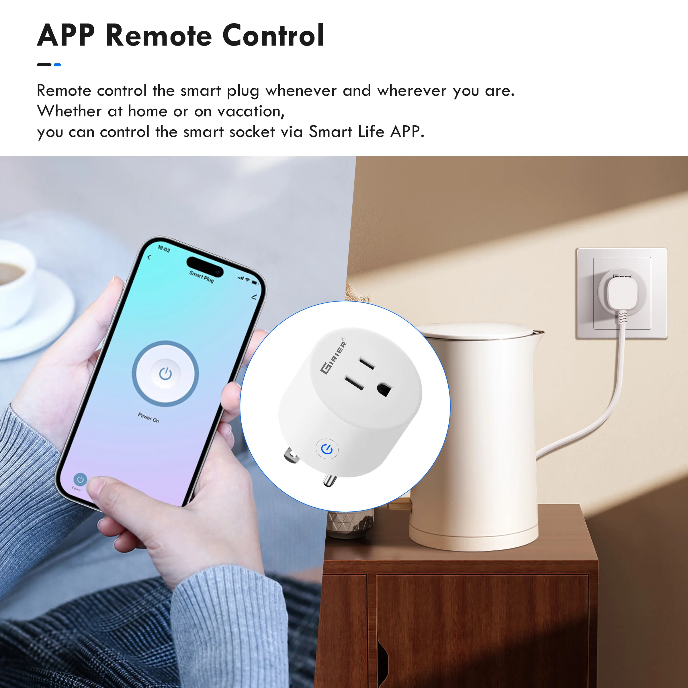 GIRIER Alexa Smart Plug US, WiFi Smart Home Socket Outlet 10A with App Voice Timer Control, Works with Hey Google Life App