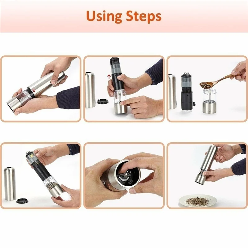 Salt and Pepper Grinder Herb Grinder Electric Pepper Salt Grinder Automatic Herb Spice Muller Stainless Steel/ABS Pepper Mills Salt Spice Grinder Mullers