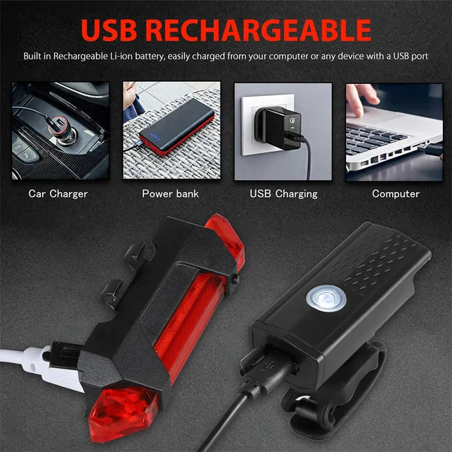 Rechargeable Bike Headlight & Taillight Set 3