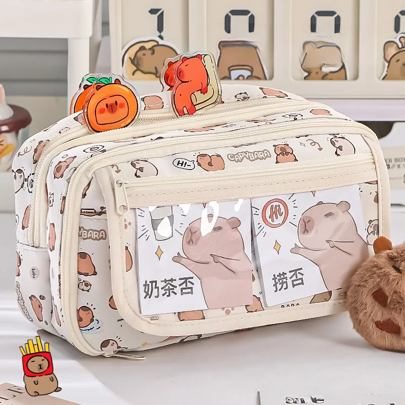 Pencil Case Kapibara Cartoon Flip Top Easy Access Large Capacity Stationery Storage