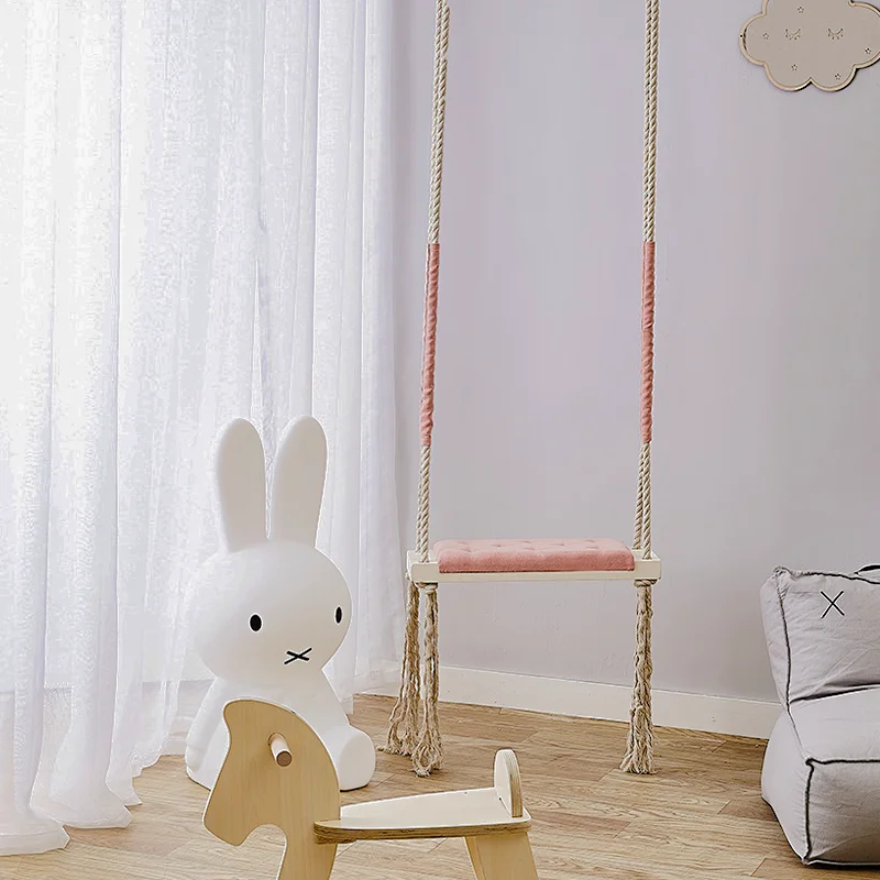 INS Solid Wood Child Swing Chair Kid Hanging Set Children Toy Rocking Seat with Cushion Safety Baby Indoor Baby Room Decor 3