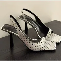 Sandales à talons de créateur pour femme, motif pois, bout carré, ouvertes, sexy, élégantes, confortables, pour banquets, soirées et bureau 4
