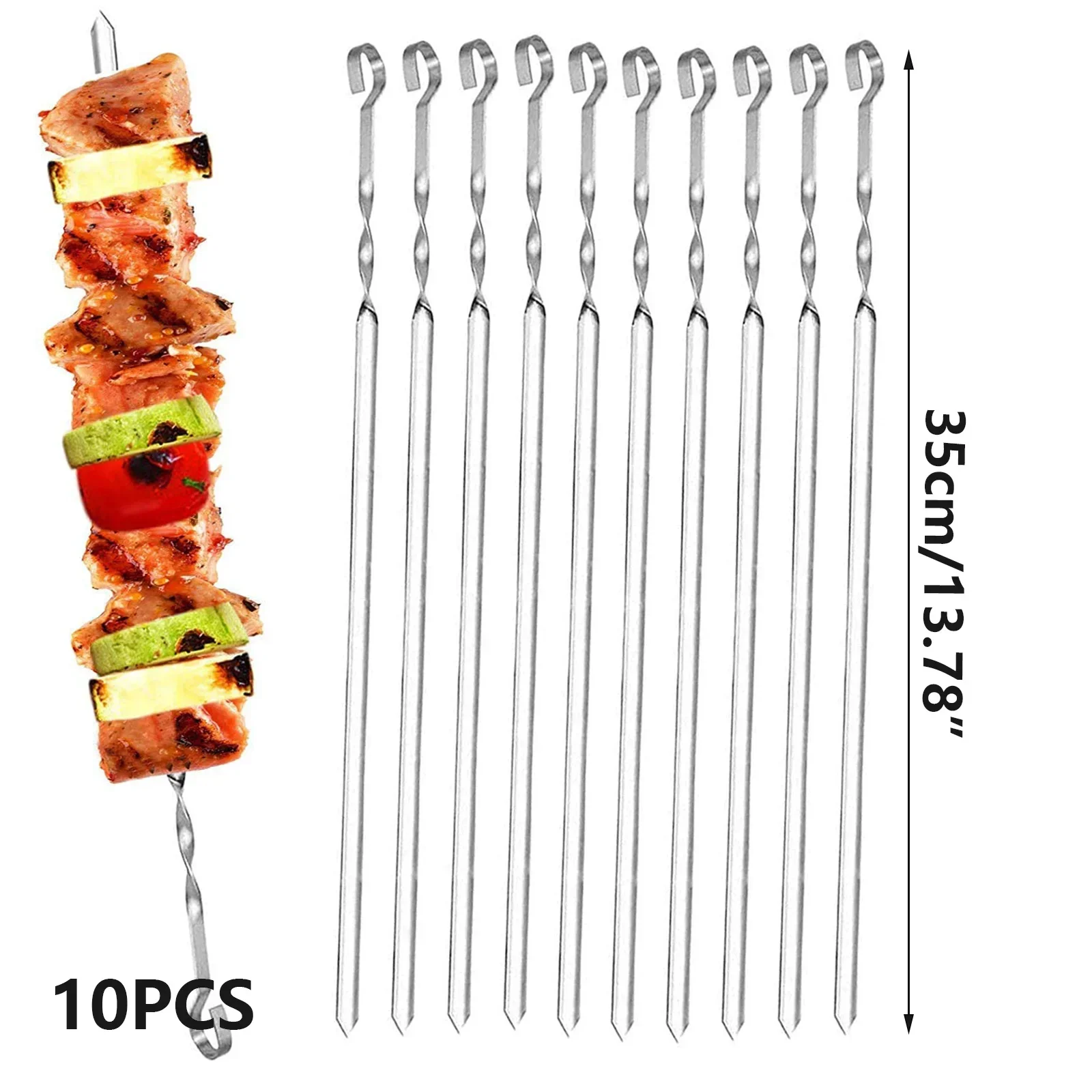 10 Pcs Stainless Steel Barbecue Skewer Reusable BBQ Skewers Kebab Iron Stick for Outdoor Camping Picnic Tools Cooking Tools