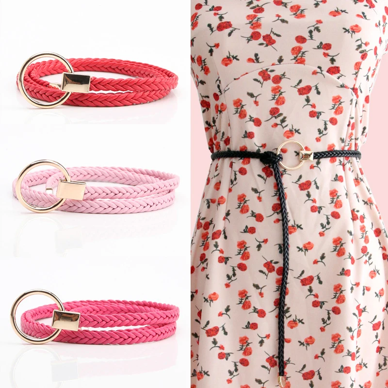 

Simple Fashion Solid Color Hand-woven Thin Belt Dress Decoration All-match Casual Waist Belts For Girls Clothing Accessories