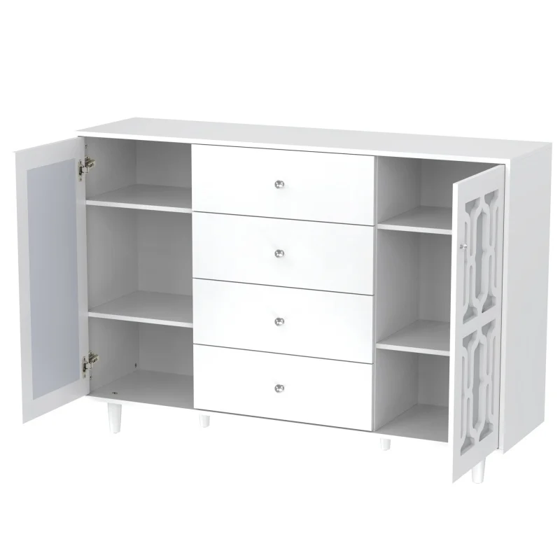 White mirrored Cabinet Storage cabinet Display stand with cool crystal handles, for living and dining rooms, 147.5 x 40 x 102cm – Detail 7