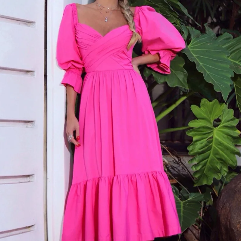 

Sexy Off Shoulder Party Dress Women Elegant Lantern long Sleeve Maxi Dress Chic Lady Solid loose Hem Long Dress for women