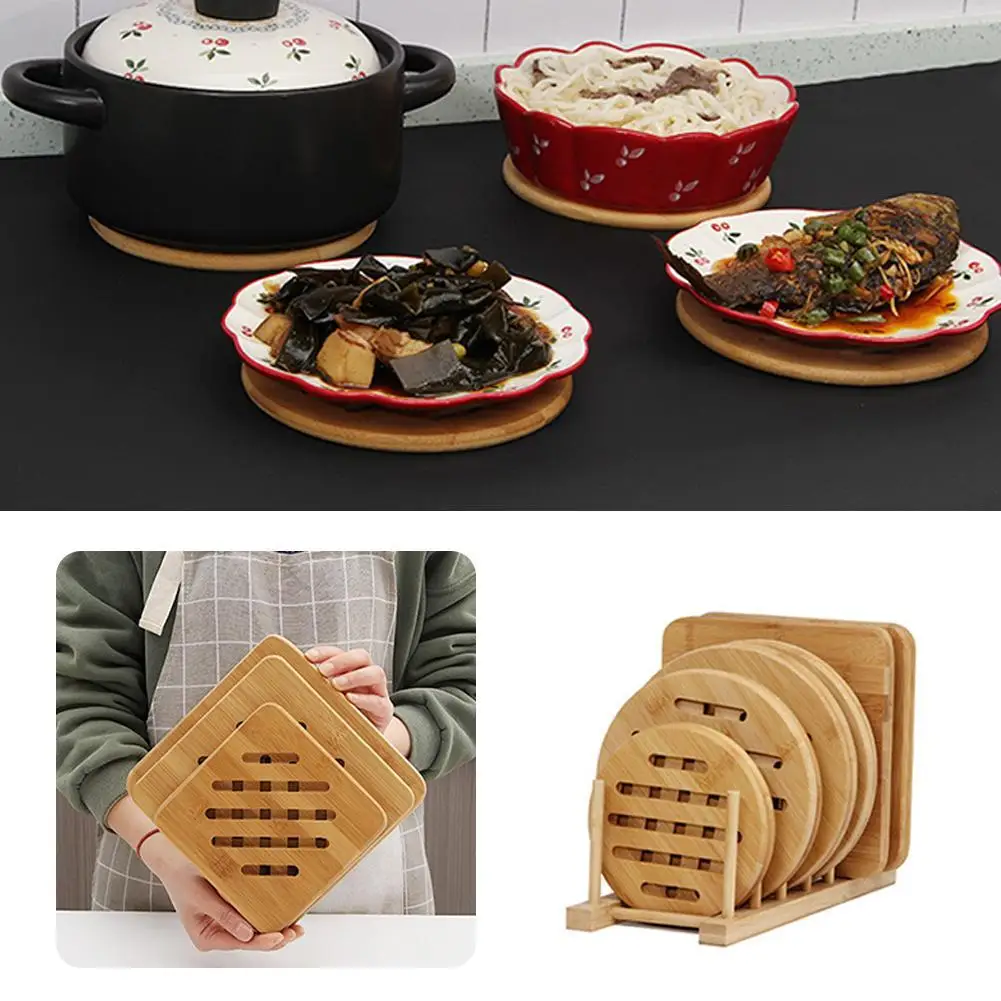 

Bamboo Trivet Mat for Hot Dishes Hot Pot Holder Heat Resistant Insulated Hot Pads Coasters for Kitchen Home Dining Table