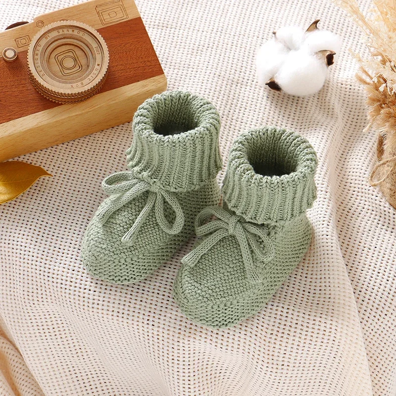 Infant Baby Shoes Cotton Knitted Newborn Girl Boy Boots Fashion Solid Warm Toddler Kid Slip-On Bed Shoes Handmade 0-18M Footwear 4