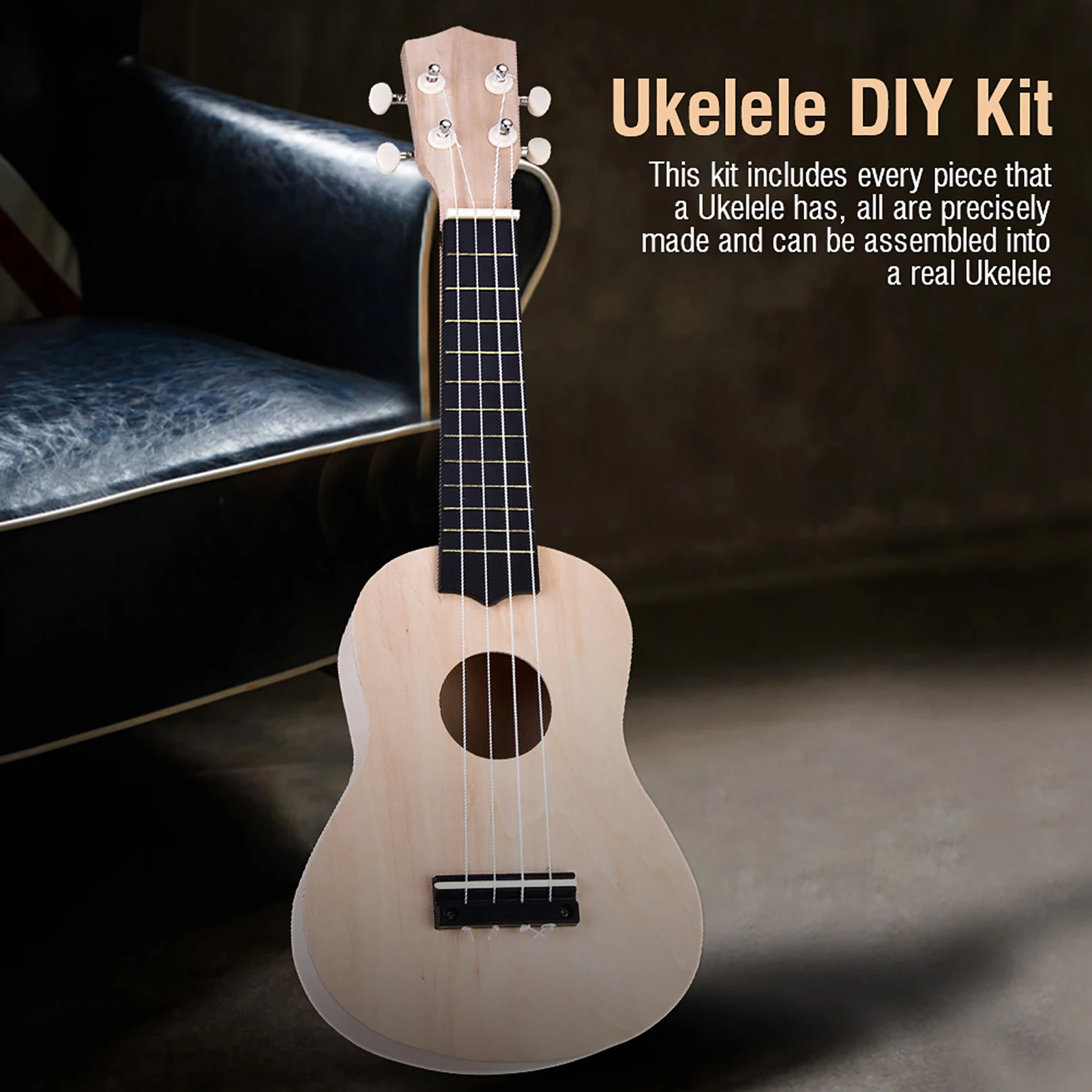 21In Basswood 4 String Ukelele DIY Kit Instrument Accessory Not Painted Wood Lightweight Wearable for Training Family Teaching ukulele set