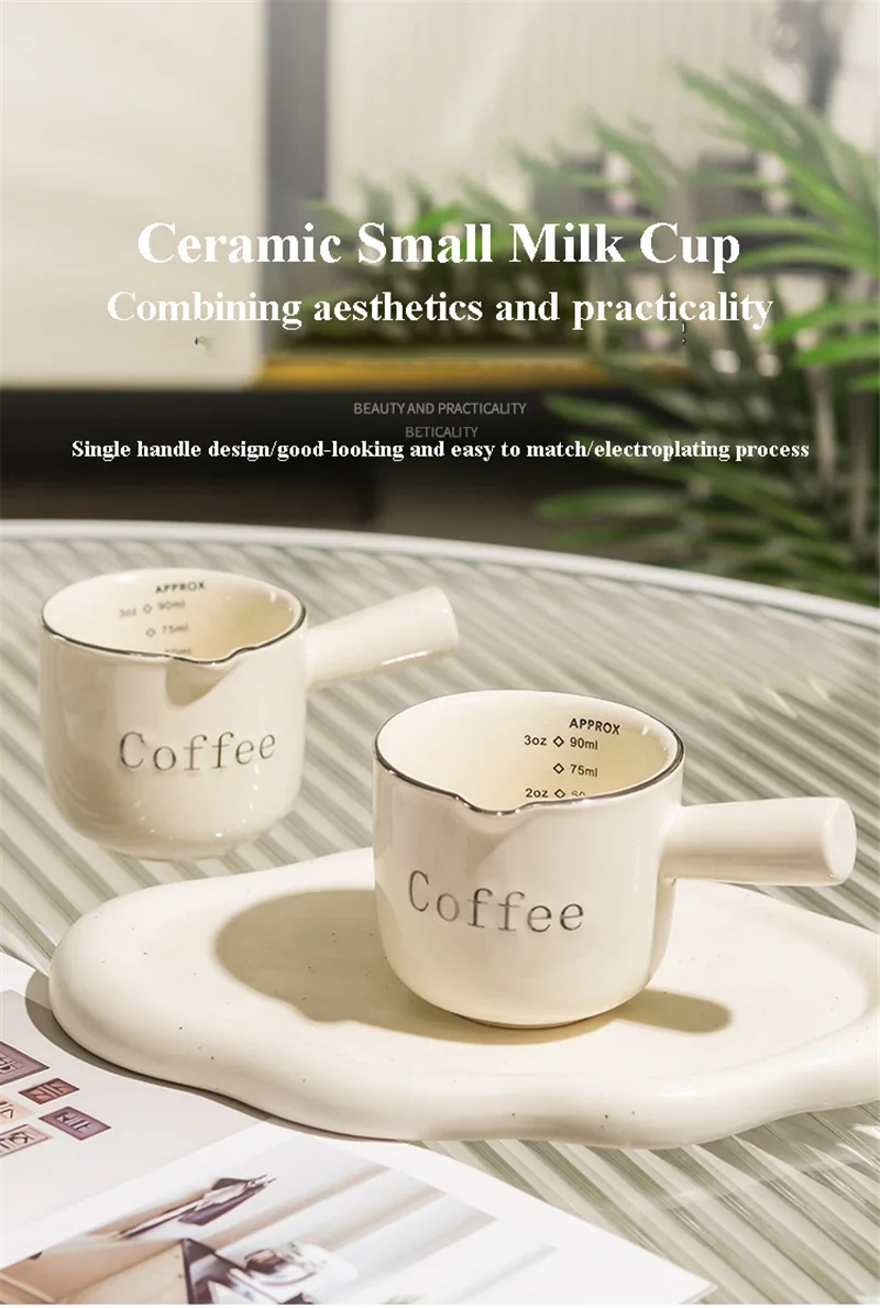 3 unzen/90 ml Espresso Kaffee Keramik Kleine Milch Tasse Mit Skala Kaffee Messbecher Extraktion Tasse Mit V-förmigen Mund Krug – Detail 1