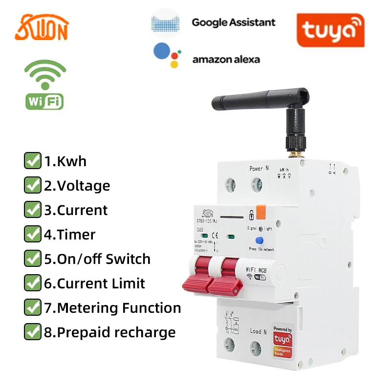 Tuya WiFi Smart Circuit Breaker Metering 1P-4P 63A MCB Overload Short Circuit Protection Automatic Reclosing Smart Hom