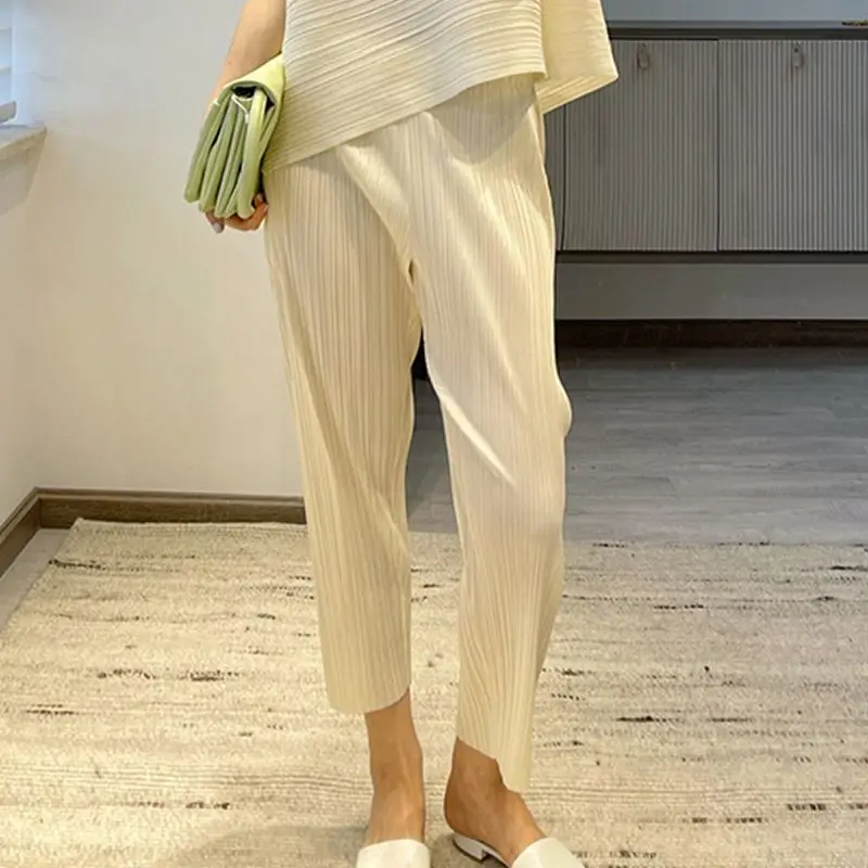 Irregular sleeveless summer style pleated round neck pleated T-shirt Women's Set 2 piece sets women outfit