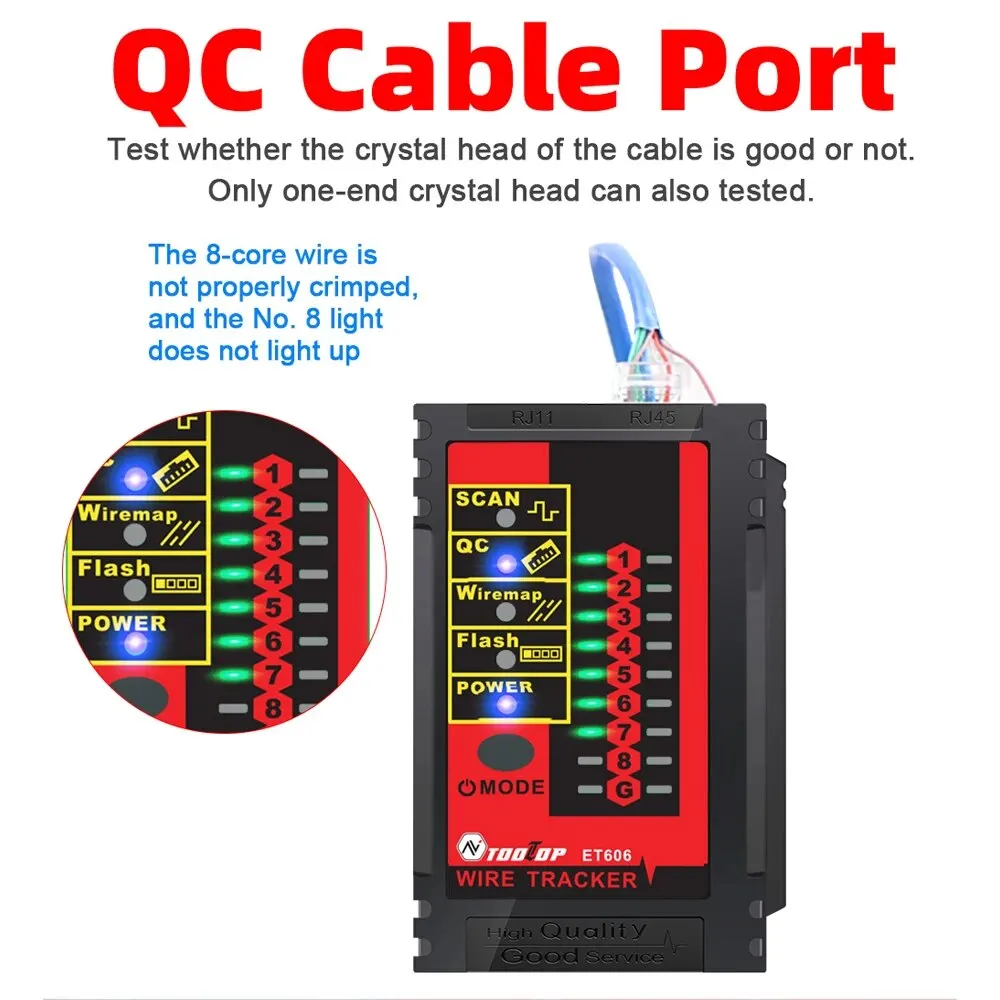 TOOLTOP ET606 Network Cable Tester POE Test 3KM Digital Cable Tracing Cross Short Circuit Checking Crystal Port RJ45/RJ11 Tester
