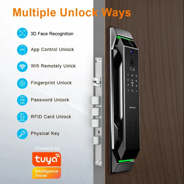 TYSH Tuya Smart Door Lock 3d Face Recognition Automatic Smart Locks With Camera Smart Biometric Security Door Lock 3