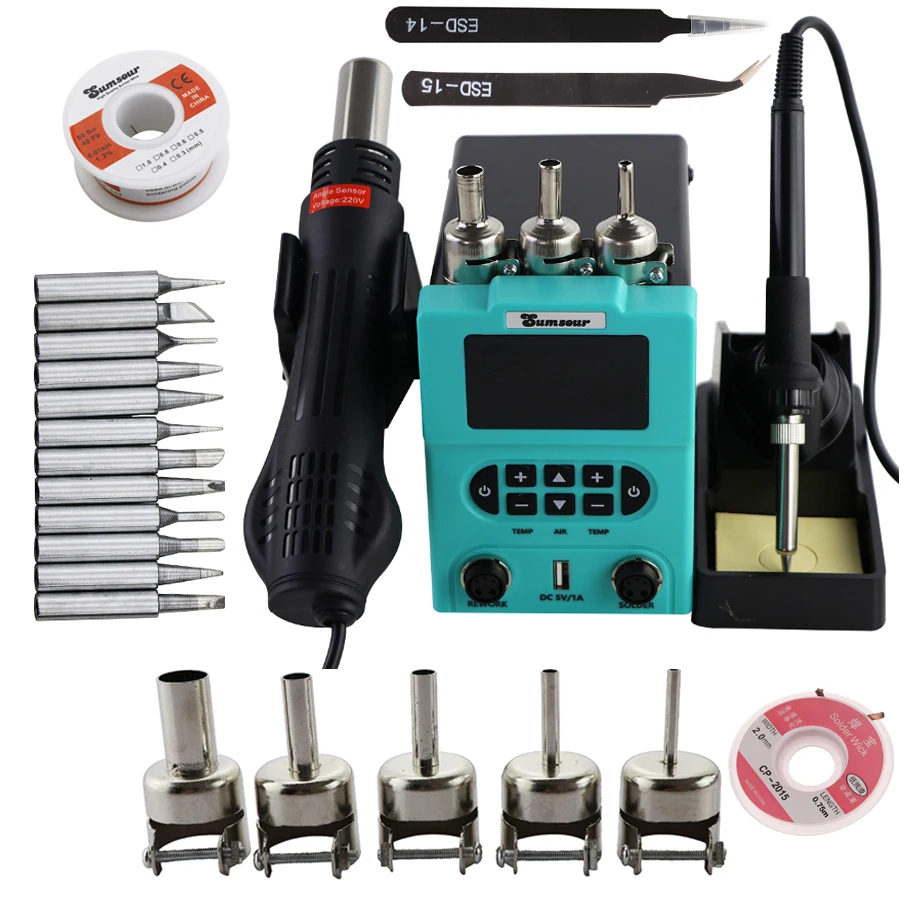 Soldering Station 878D Digital Display Rework Hot Air Gun Electric Solder Iron ESD Welding Desoldering Repair Electronics Tools